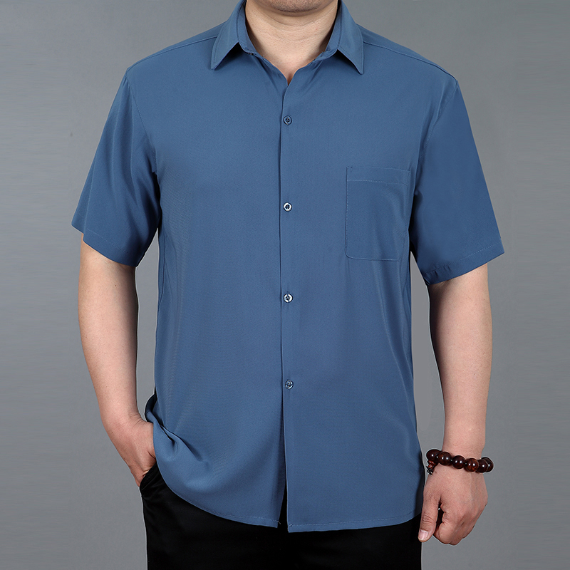Summer Thin Short-Sleeved Shirt for Middle-Aged and Elderly Men, Ice Silk, Large Size, Mulberry Silk, Non-Iron, Grandpa Silk Shirt Summer Thin Short-Sleeved Shirt for Middle-Aged and Elderly Men, Ice Silk, Large Size, Mulberry Silk, Non-Iron, Grandpa Silk Shirt