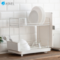Drain rack Japan asvel kitchen household double dish rack non-perforated tableware rack single-layer leaking bowl rack