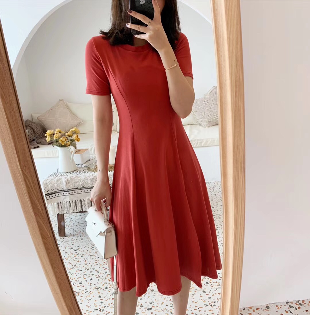 Victory2 2019 xuân hè mới dành cho nữ phiên bản Hàn Quốc của eo màu rắn xẻ chéo đầu gối váy váy cotton dài - Váy dài đầm đi biển đẹp