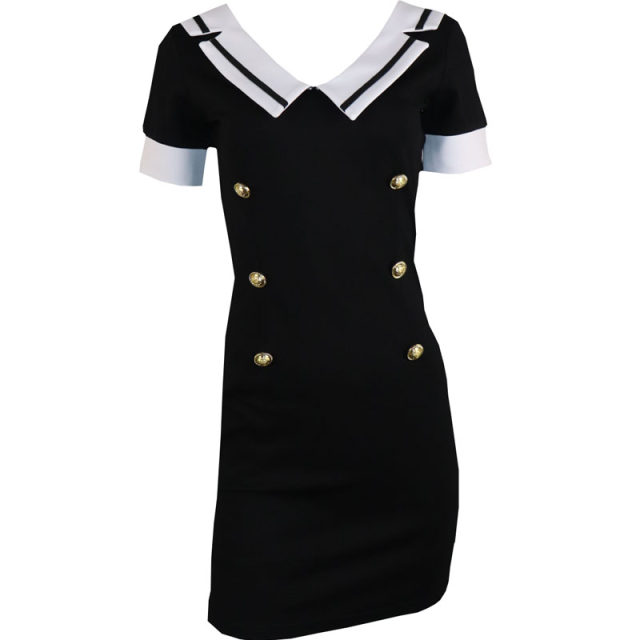 2021 new large size feminine tight-fitting V-neck navy short-sleeved slim slimming temperament bag hip short dress