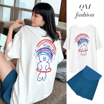 Pregnant women set summer Net red loose fashion short sleeve T-shirt top belly wide leg shorts casual two-piece tide