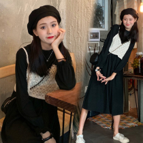 Pregnant women autumn suit dress tide mother retro fashion temperament maternity dress small fragrant wind camisole vest two-piece set