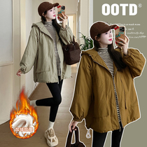 Maternity coat winter outer wear plus velvet thickened warm hooded cotton coat 2023 new jacket autumn and winter