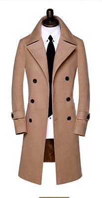 Autumn and winter coat new men's long slim coat cashmere double-breasted warm thickened windbreaker coat