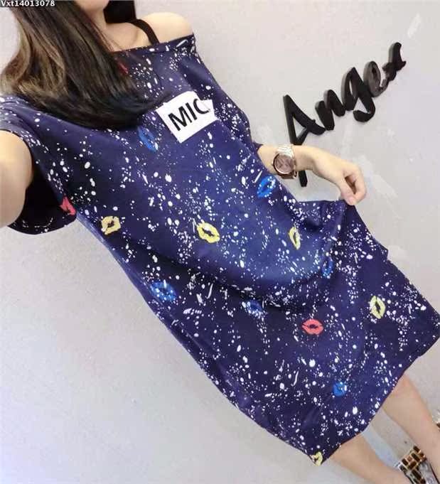 Váy ngủ cotton kích thước lớn nữ mùa hè Phiên bản Hàn Quốc của phim hoạt hình dài cô gái tay áo ngắn giản dị dễ thương đồ ngủ dài y đồ mặc nhà