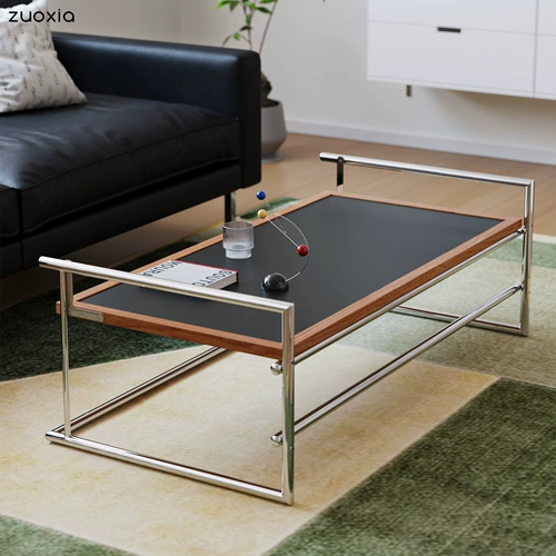 左下 Журнальный столик Rio в стиле Баухаус для гостиной, бытовой, маленькой квартиры, чайный столик, дизайнерский ретро-чайный столик из цельного дерева из нержавеющей стали