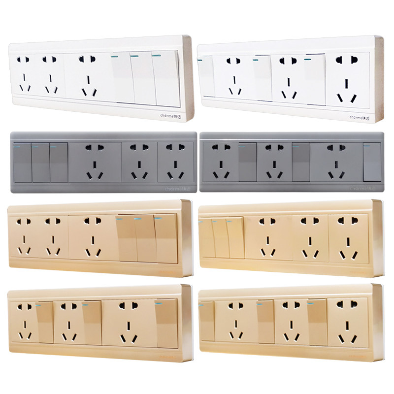 Jinmai Ming installed left, middle and right cross three-open switch with 15-hole socket to control the open line box three-open fifteen-hole