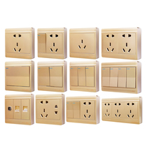 Kam Mai Golden Bright Dress Socket With Wall Switch Panel Porous Double Control Ultra Slim Fit box Home Five-hole power supply