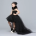 Tutu sợi cô gái catwalk đầm trẻ em đen ngắn ngắn đuôi dài có thể tháo rời màu đen công chúa phòng thu váy váy cho bé gái Váy trẻ em