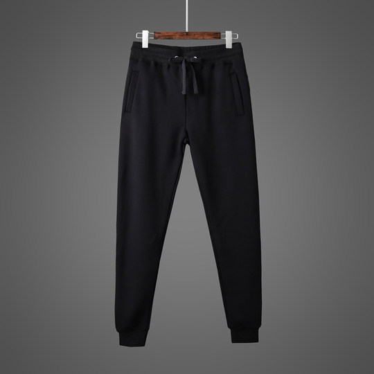 2024 New Autumn and Winter Solid Color Non-Fleece Thick Warm Elastic Waist Cuffed Casual Long Pants Men's Sweatpants