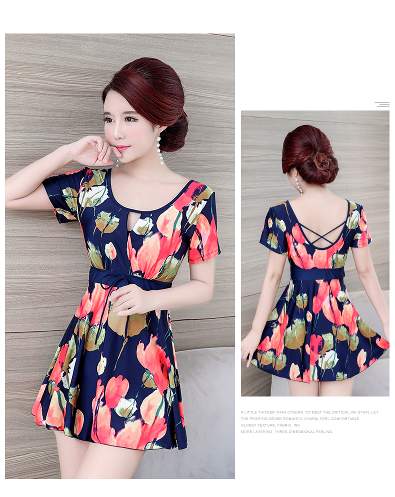 Đồ bơi mới nữ bảo thủ ngắn tay kiểu váy giảm béo bụng chia áo tắm ngực nhỏ thu thập suối nước nóng kích thước lớn áo tắm 	đồ bơi 2 mảnh cột chéo eo	
