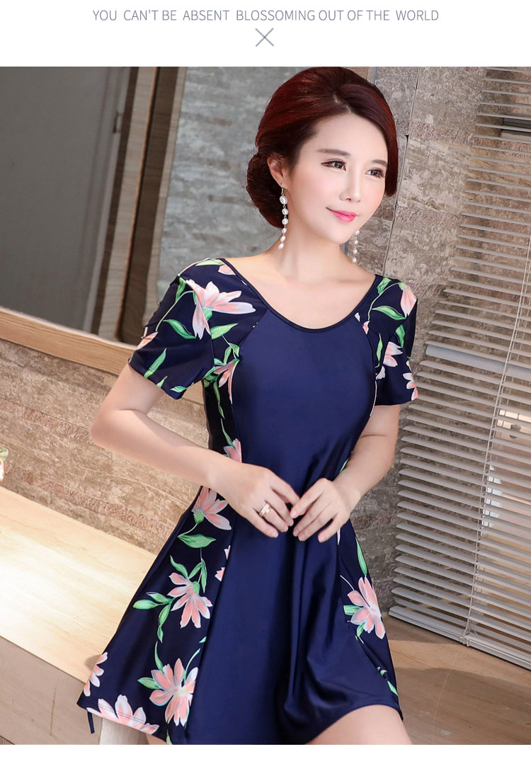 Áo tắm mới một mảnh nữ bảo thủ kiểu váy bụng giảm béo mẹ áo tắm cỡ lớn trung niên tắm nước nóng mùa xuân đồ bơi nữ liền thân dài tay quần dài