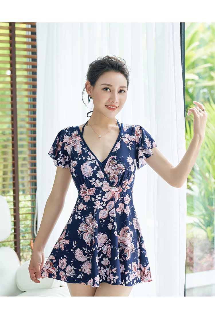 Áo tắm nữ mẹ trung niên bó sát bảo thủ váy áo tắm che bụng giảm béo mùa xuân nóng bỏng cỡ lớn tay áo bơi đồ bơi 1 mảnh