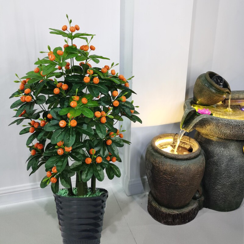 Artificial Kumquat Tree with Red Fruit for Home Indoor Living Room Decoration, Fake Fruit Potted Plant, Green Plant, Easy-Care Bonsai Flower