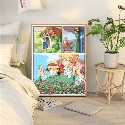 Миядзаки Хаяо Анимация Исцеление Алмазная картина, полная бриллиантов Спальня Движущийся замок Вышивка крестом 2024 Новая алмазная картина с рамкой