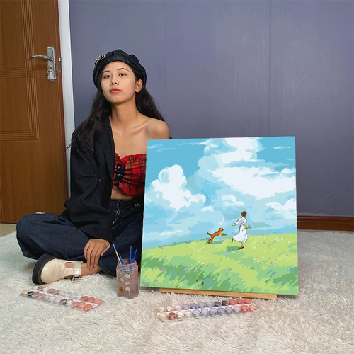 Во второй половине дня роза DIY Цифровая масляная живопись -симпатичная кошачья рука, наполненная маслом, девочка, сестра сестра Сякуи, сестра декоративная картина