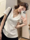 Korean Style Versatile Short-Sleeve T-Shirt for Women, 2025 Summer New Fashion Casual Regular Shoulder V-Neck Solid Color Basic Top