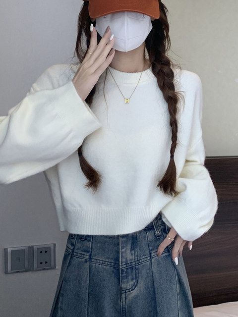 Korean Style Lazy Chic Pullover Sweater for Women 2025 Autumn and Winter Solid Color Versatile Loose Short Top for Petite Figures