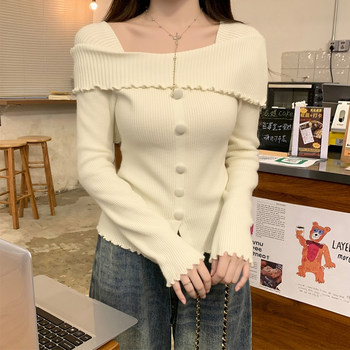 Korean Style Pure Desire One-Shoulder Slim-Fit Slimming Knit Sweater for Women, New Autumn Model with Unique and Exquisite Fake Two-Piece Design Top