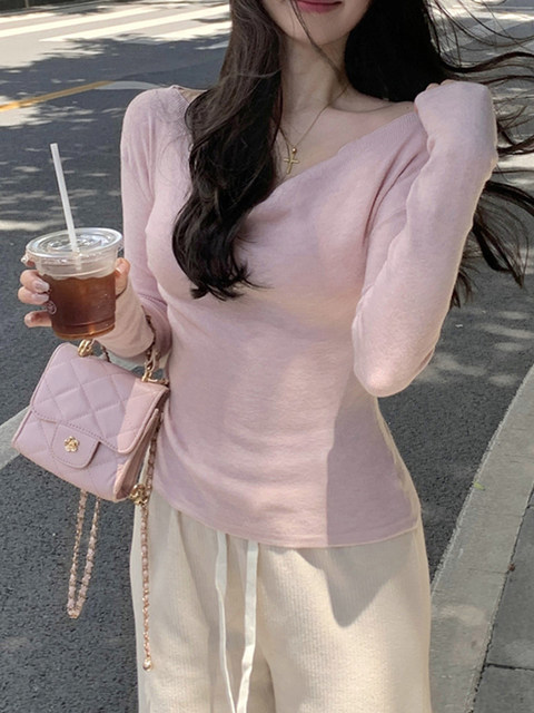 Pink Gentle Style Chic Off-Shoulder Knit Sweater for Women, Autumn, Stylish, Revealing Collarbone, Super Pretty, Unique and Beautiful Top