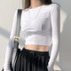 White Long-Sleeve T-Shirt for Women, Autumn and Winter Korean Style, Stylish Design, Cropped Top That Exposes the Navel, Base Layer Inner Top ins