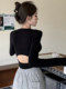 Sexy Hot Girl Style Slim-Fit Short Backless T-Shirt for Women, Autumn Inner Layer with Fleece, Cropped Shoulder Pad Top ins