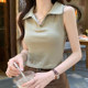 Casual Gray Polo Collar Sleeveless T-Shirt for Women, New Summer Style, Slim Fit, Short Style, Outerwear Vest for Petite Women ins
