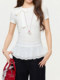 High-End White Bow-Tie T-Shirt for Women, Spring Season Waist-Cinching Inner Layering Top with Lace Trim, Stunning Blouse
