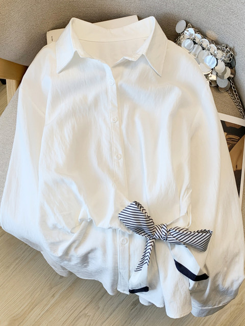 Design-Focused, Niche, Waist-Cinching, Slimming Long-Sleeve Shirt for Women, Autumn Korean Style, Elegant and Sophisticated, Scarf Fashion, Unique Jacket