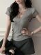 Korean Style Fashionable Slim-Fit Knit Top for Women, Summer Simple and Sophisticated Deep V-Neck Pure and Alluring Top