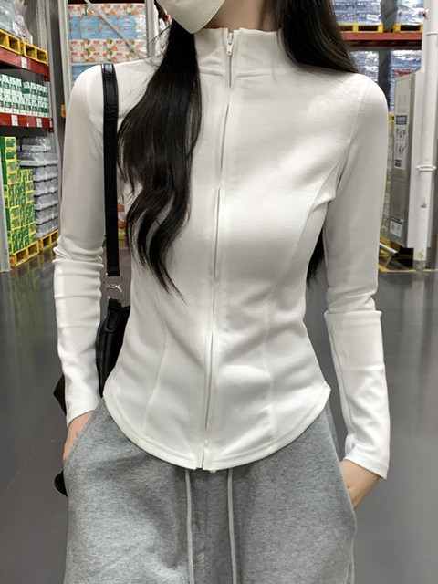 Half-High Collar Fishbone Design Zipper Cardigan Jacket for Women, Early Autumn 2025 New Korean Chic Unique Top Trendy