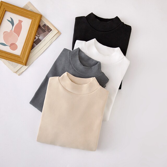 Layered Brushed Thin Velvet Small Stand-Up Collar Base Shirt for Women 2025 Autumn and Winter New Slim-Fit Half-High Collar Long-Sleeve T-Shirt Top
