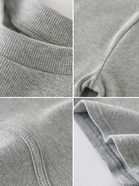 Korean Style White Round Neck Long-Sleeved T-Shirt for Women, Autumn and Winter New Design, Fishbone Slim Fit, Slimming Short Top