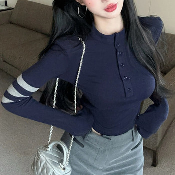Niche, Simple and Unique Color-Blocked Long-Sleeve T-Shirt for Women, Early Autumn 2025 Fashion Trend, Stylish Design, Half-Open Collar Top ins