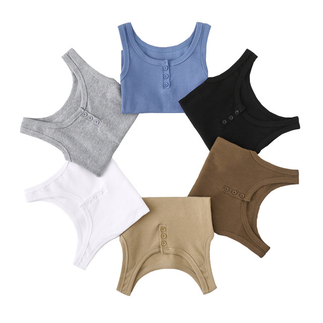 2025 Summer Sexy Button Detail Camisole Inner Top Tight Ribbed Cotton Short Sleeveless Tank Top for Women Trendy