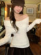 Korean-Style Gentle and Soft Chic Lapel Sweater for Women, Autumn and Winter Off-Shoulder Slim-Fit Beautiful Knit Top