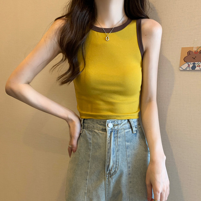 Basic Color-Blocked Round-Neck Sleeveless Outerwear Vest for Women, New Summer Korean Style Slim-Fit Short Inner Vest