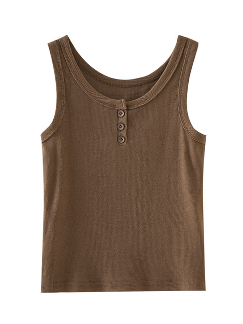 Basic Style Button-Up Vest for Women, Pure Cotton, New Summer Korean Version, Slim Fit for Petite Figures, Sleeveless Short Top