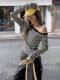 Trendy Asymmetrical Neckline Off-Shoulder Striped T-Shirt for Women, Autumn High-End Design, Slim Fit, Korean Chic Unique Top
