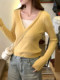 Korean Chic High-End Yellow Knit Sweater for Women 2025 Autumn and Winter V-Neck Simple Unique Beautiful Age-Reducing Top