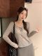 Trendy and Versatile V-Neck Tie-Up Long-Sleeve T-Shirt for Women, Early Autumn Design, Regular Shoulder, Waist-Cinching, Elegant, Thin Top