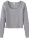 Basic Gray Ribbed Long-Sleeved Top That Exposes the Collarbone, Women's Early Autumn New Korean Style Slim Fit Short Top