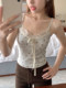 Sweet and Spicy Lace Floral Camisole for Women, New Summer Style, Cropped, Tie-Up, Bowknot Vest, Outerwear Top