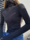 Basic European-Style Turtleneck Base Shirt for Women, New Autumn and Winter Korean Version, Slim Fit, Warm, Brushed Gray Long-Sleeve T-Shirt ins