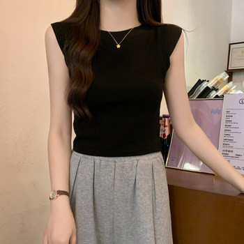 Summer Pure Desire Spicy Girl Chic Unique Flutter Sleeve T-Shirt for Women, Korean Style Solid Color Slim Fit Versatile Round Neck Pullover Top