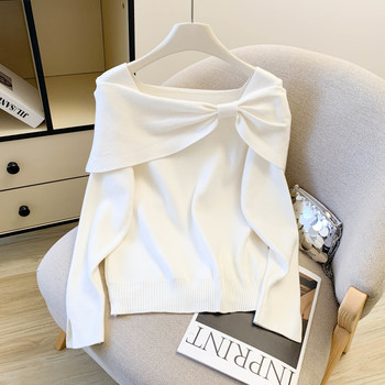 Sweet French-Style Square-Neck Slim-Fit Sweater for Women, Autumn and Winter Design, Irregular and Versatile Short Top for Outerwear