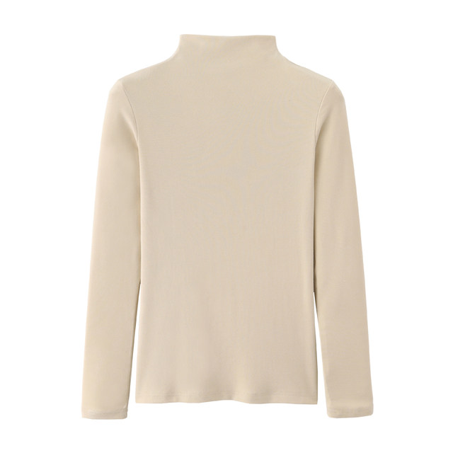 Warm, Thick, Stacked Collar, Brushed Long-Sleeve T-Shirt for Women, New Autumn and Winter Slim-Fit High-Neck Base Layer for Women