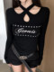 Sexy Hot Girl Cross Halter Neck Unique Letter Print T-Shirt for Women, Autumn and Winter Brushed Hollow Design Short Top