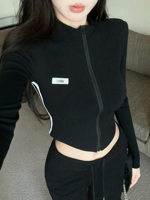 American-Style Spicy Girl Slim-Fit Sweatshirt Zipper Cardigan for Women 2025 Autumn High-End Cropped Jacket Top