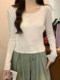Korean-Style Gentle Lace Patchwork Long-Sleeve T-Shirt for Women, Spring 2026, White Slim-Fit Slimming Base Shirt Top Ins